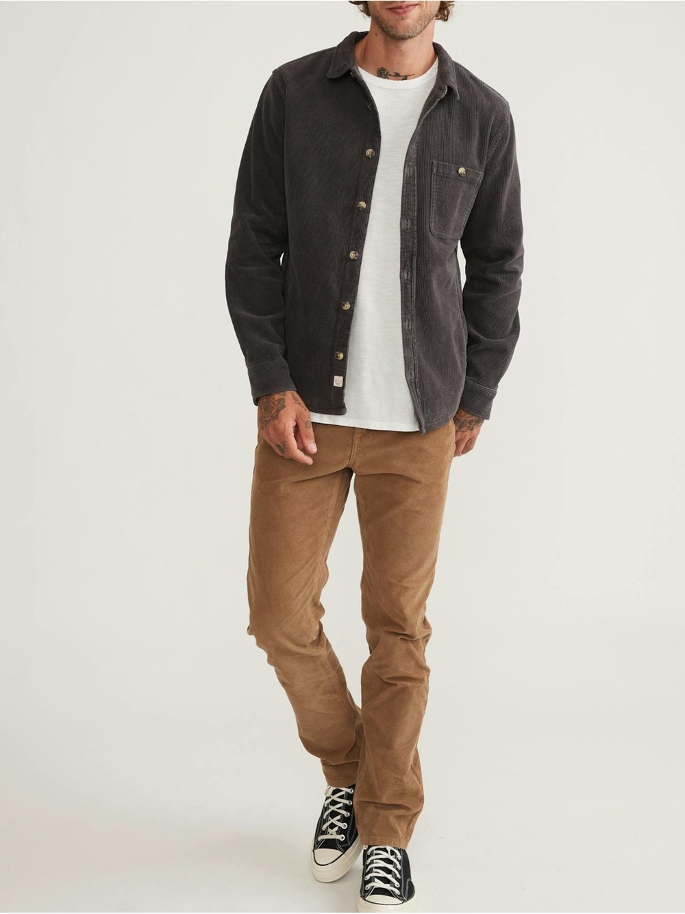 MARINE LAYER MENS MAX CORDUROY FADED BLACK SHIRT OVERSHIRT MARGE MEDIUM / LARGE